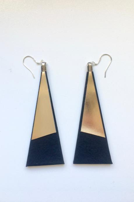 Tri black / gold mirror earrings - Pendientes Tri negro/oro mirror